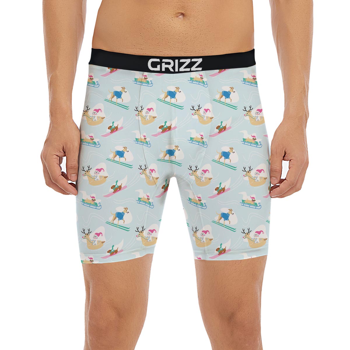 Dog Skiing Print Pattern Boxer Briefs-grizzshop