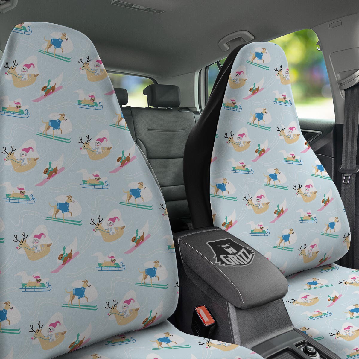 Dog Skiing Print Pattern Car Seat Covers-grizzshop