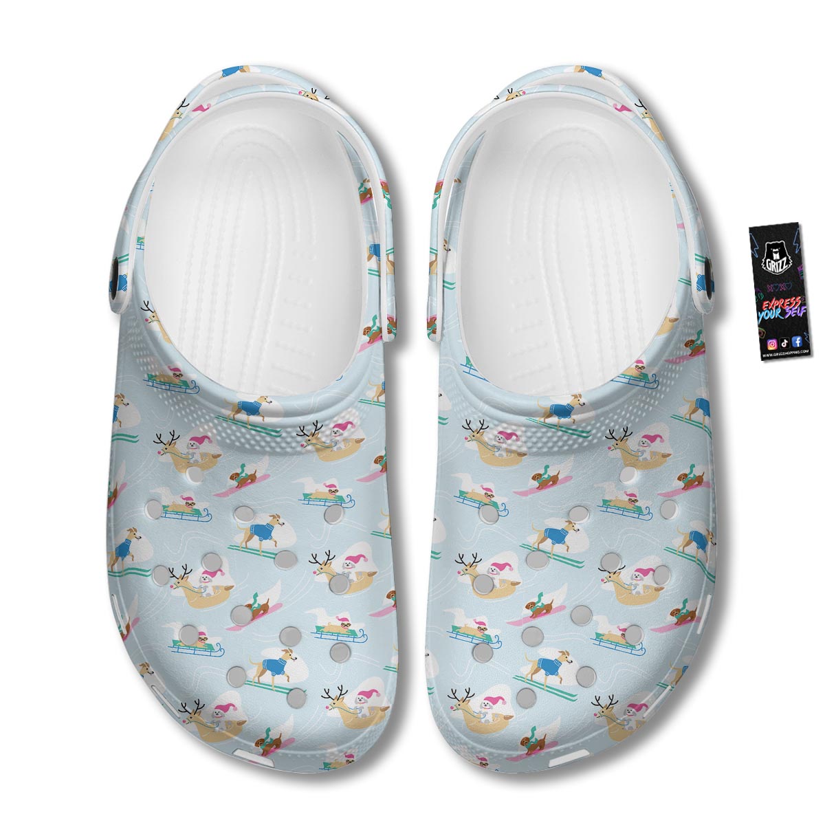 Dog Skiing Print Pattern Clog-grizzshop