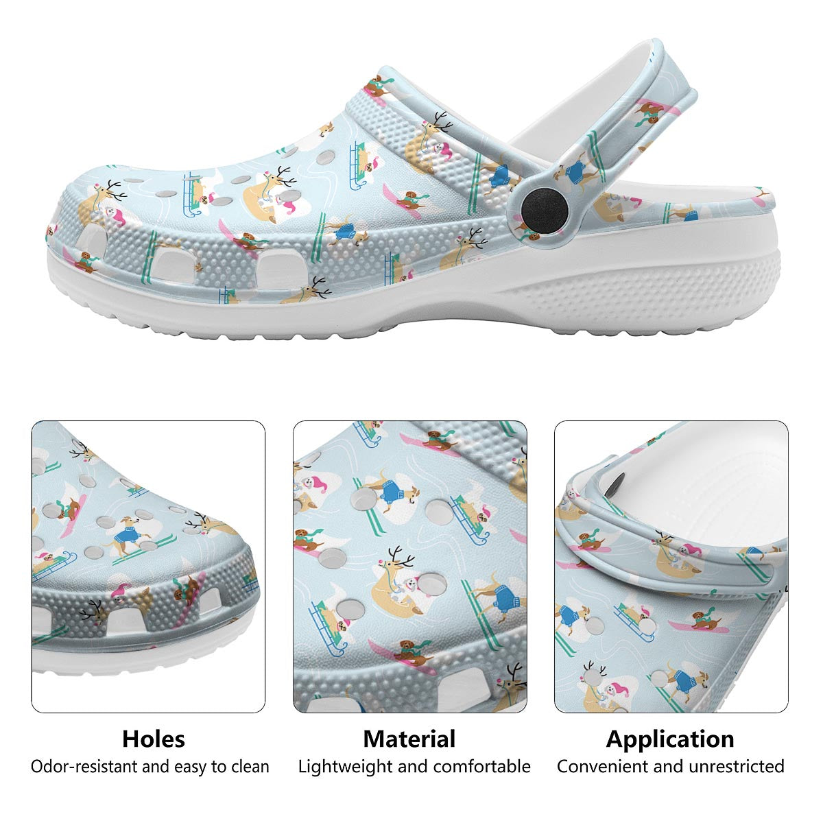 Dog Skiing Print Pattern Clog-grizzshop