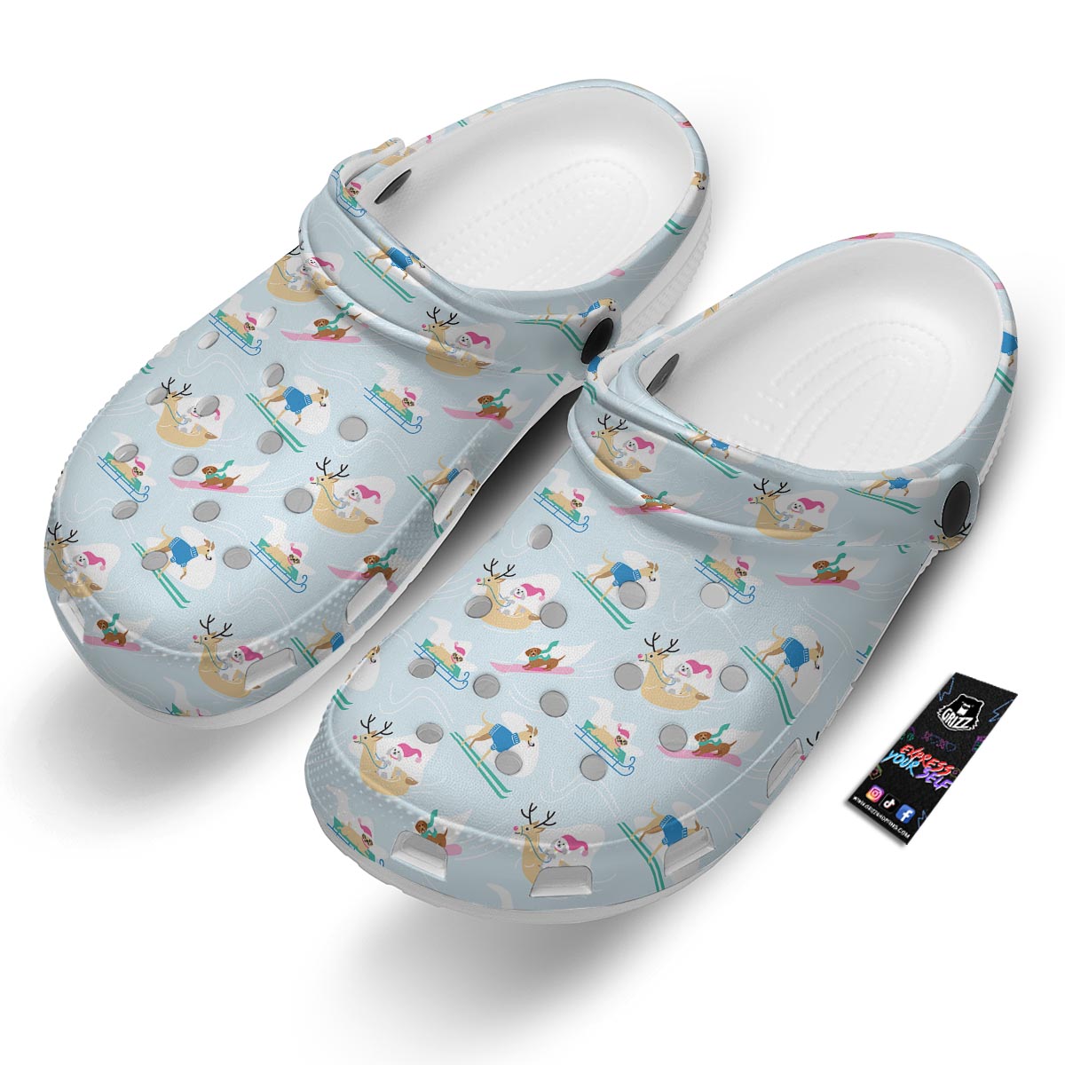 Dog Skiing Print Pattern Clog-grizzshop