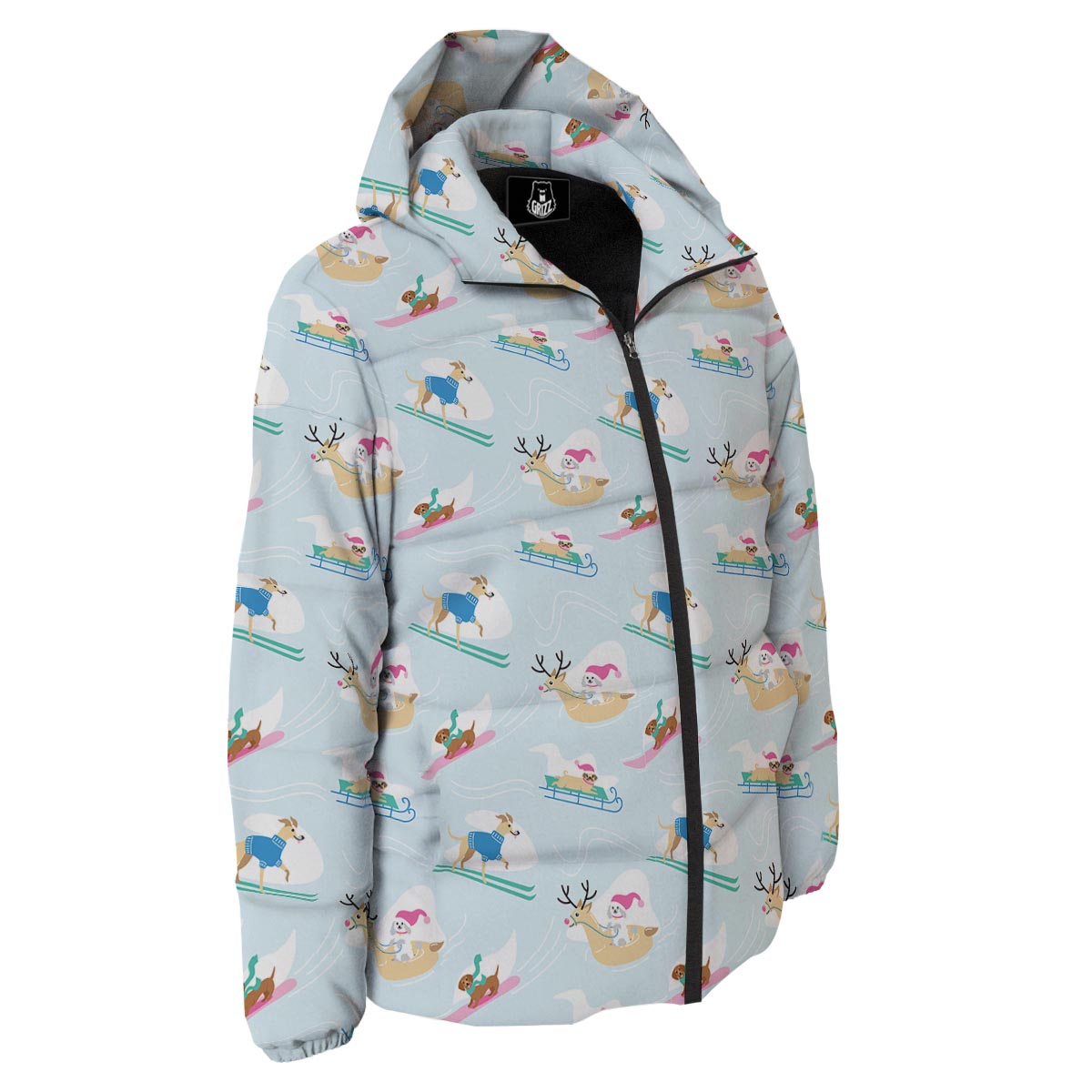 Dog Skiing Print Pattern Down Jacket-grizzshop