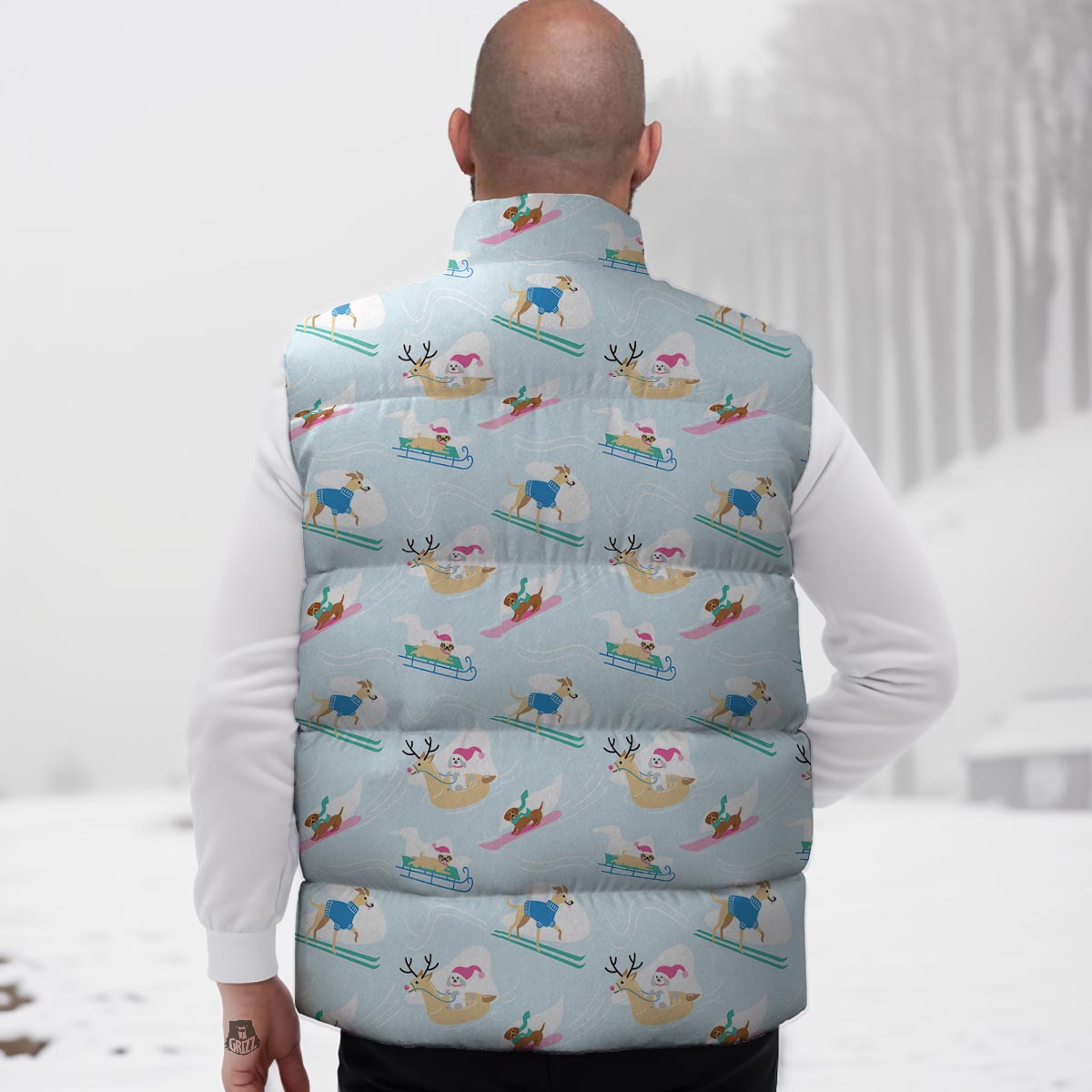 Dog Skiing Print Pattern Down Vest-grizzshop