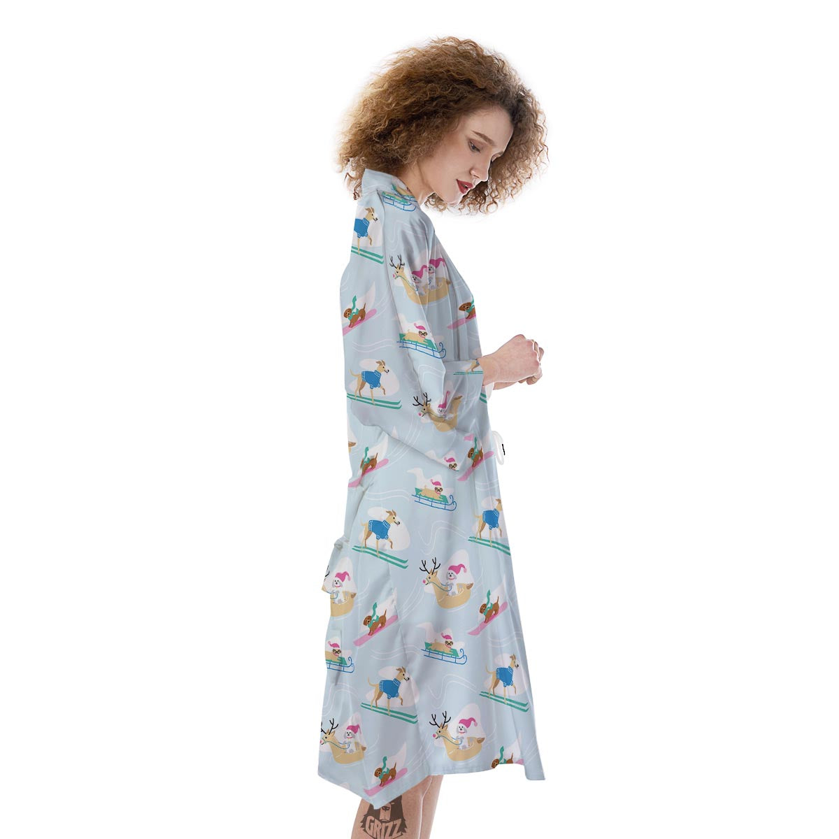 Dog Skiing Print Pattern Kimono-grizzshop