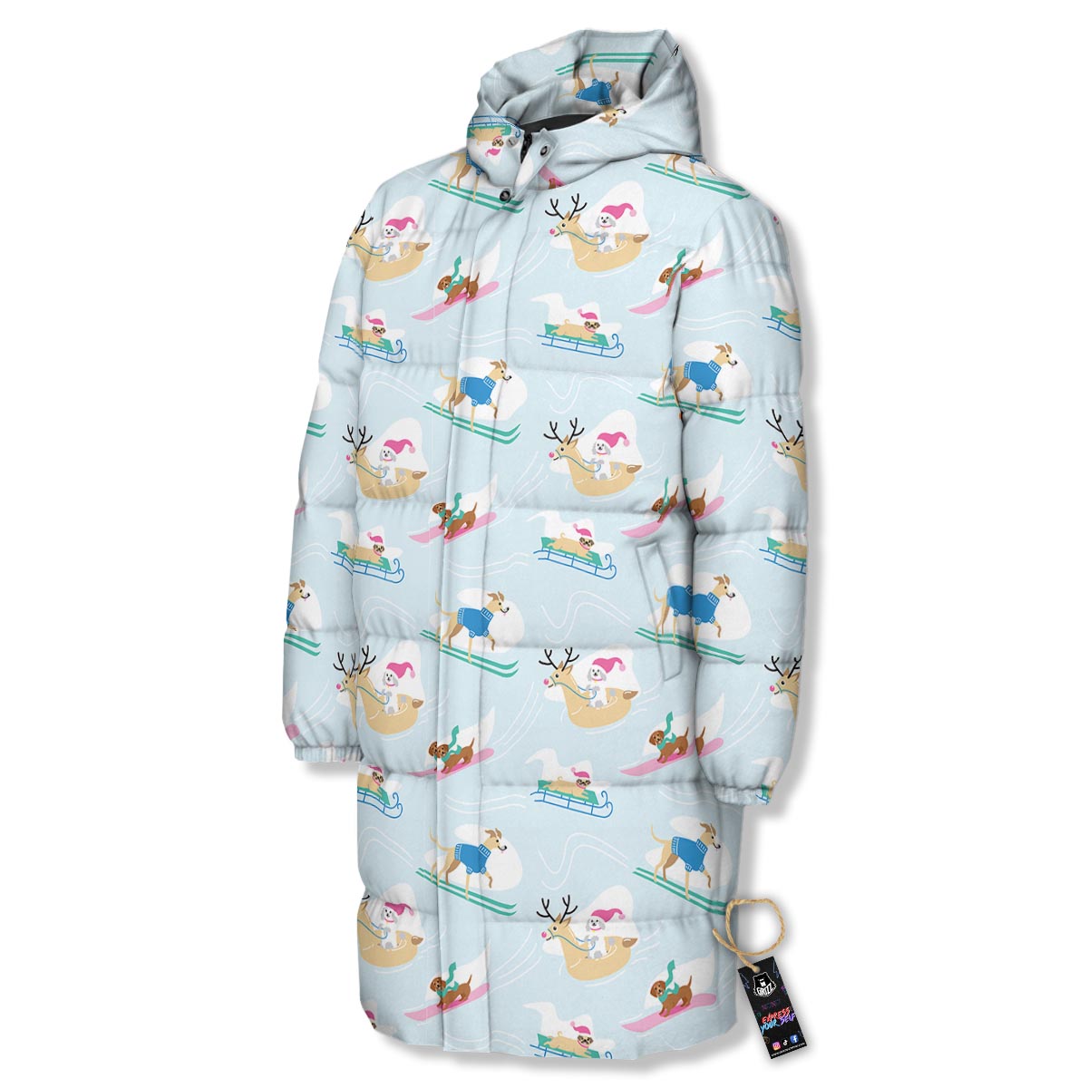 Dog Skiing Print Pattern Long Down Jacket-grizzshop