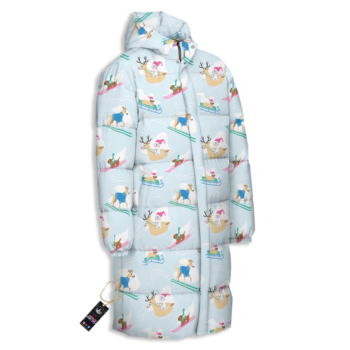Dog Skiing Print Pattern Long Down Jacket-grizzshop