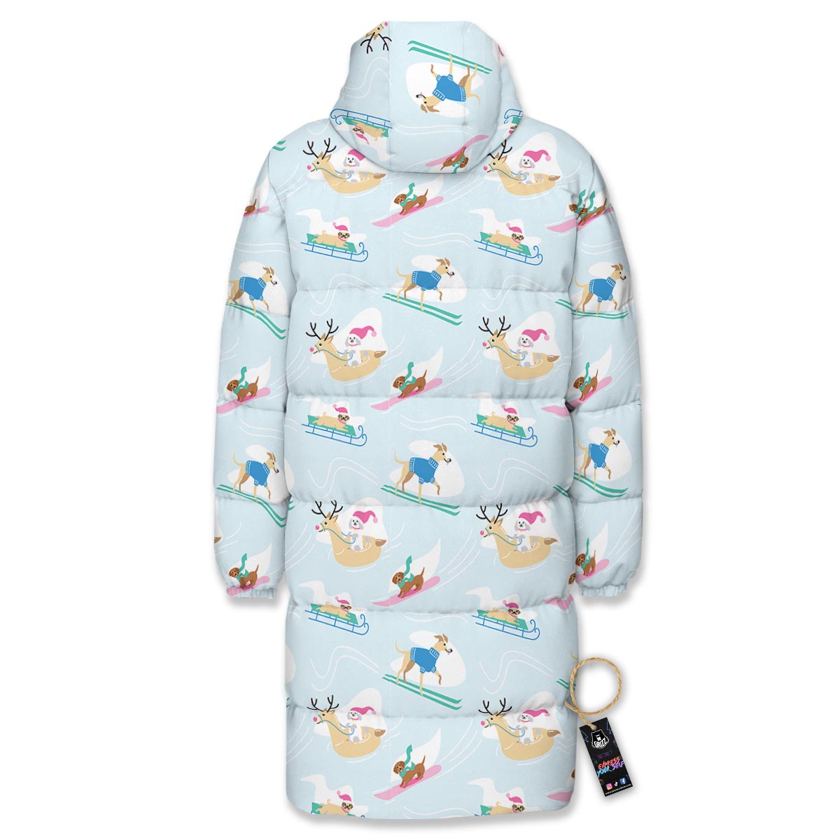 Dog Skiing Print Pattern Long Down Jacket-grizzshop