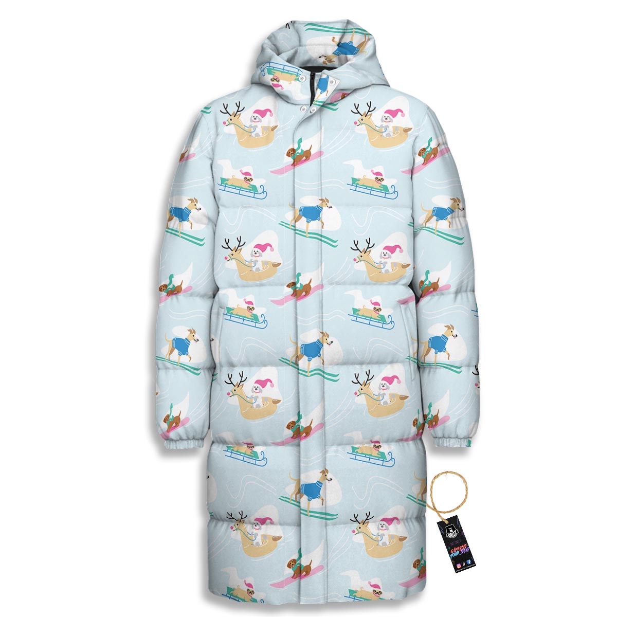 Dog Skiing Print Pattern Long Down Jacket-grizzshop