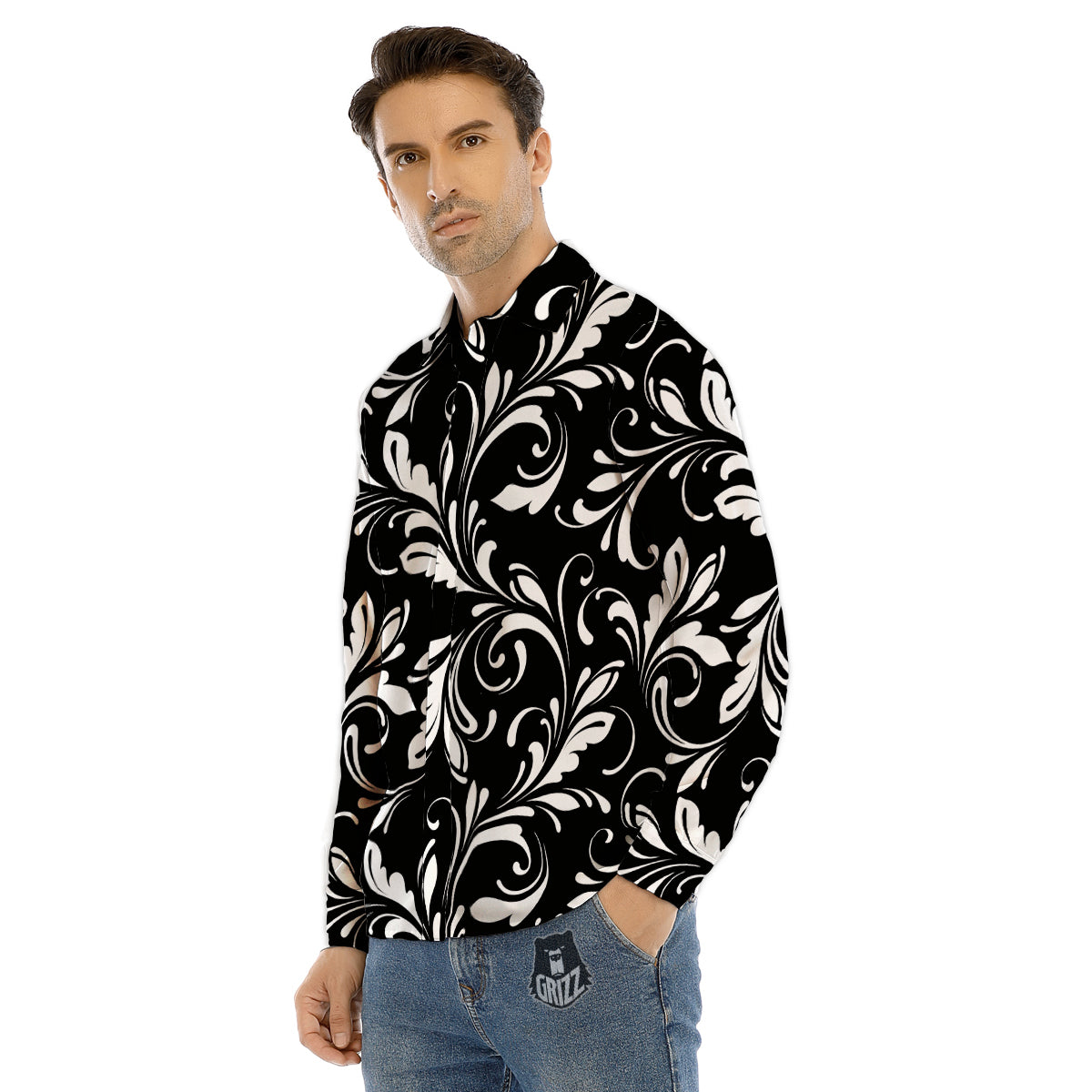 Dog Skiing Print Pattern Men's Dress Shirts-grizzshop