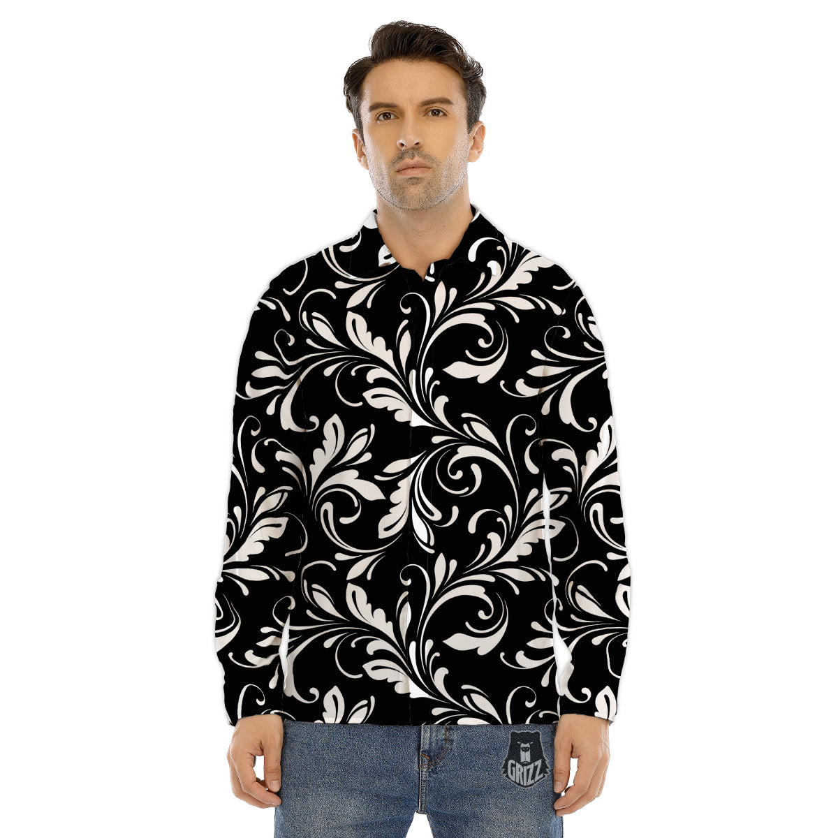Dog Skiing Print Pattern Men's Dress Shirts-grizzshop