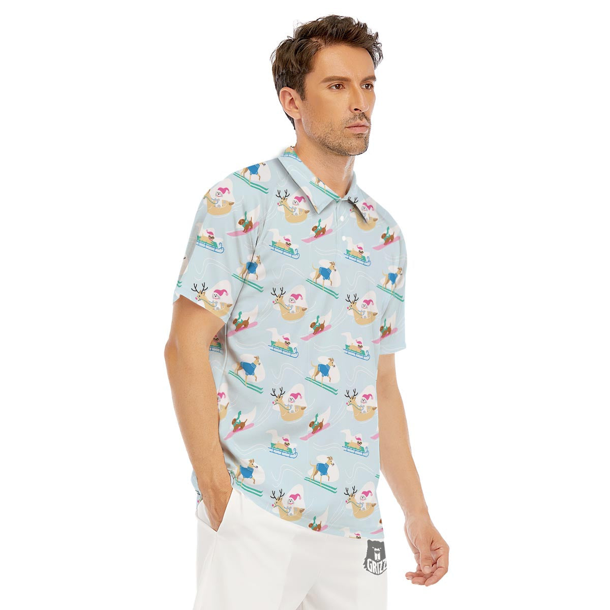 Dog Skiing Print Pattern Men's Golf Shirts-grizzshop