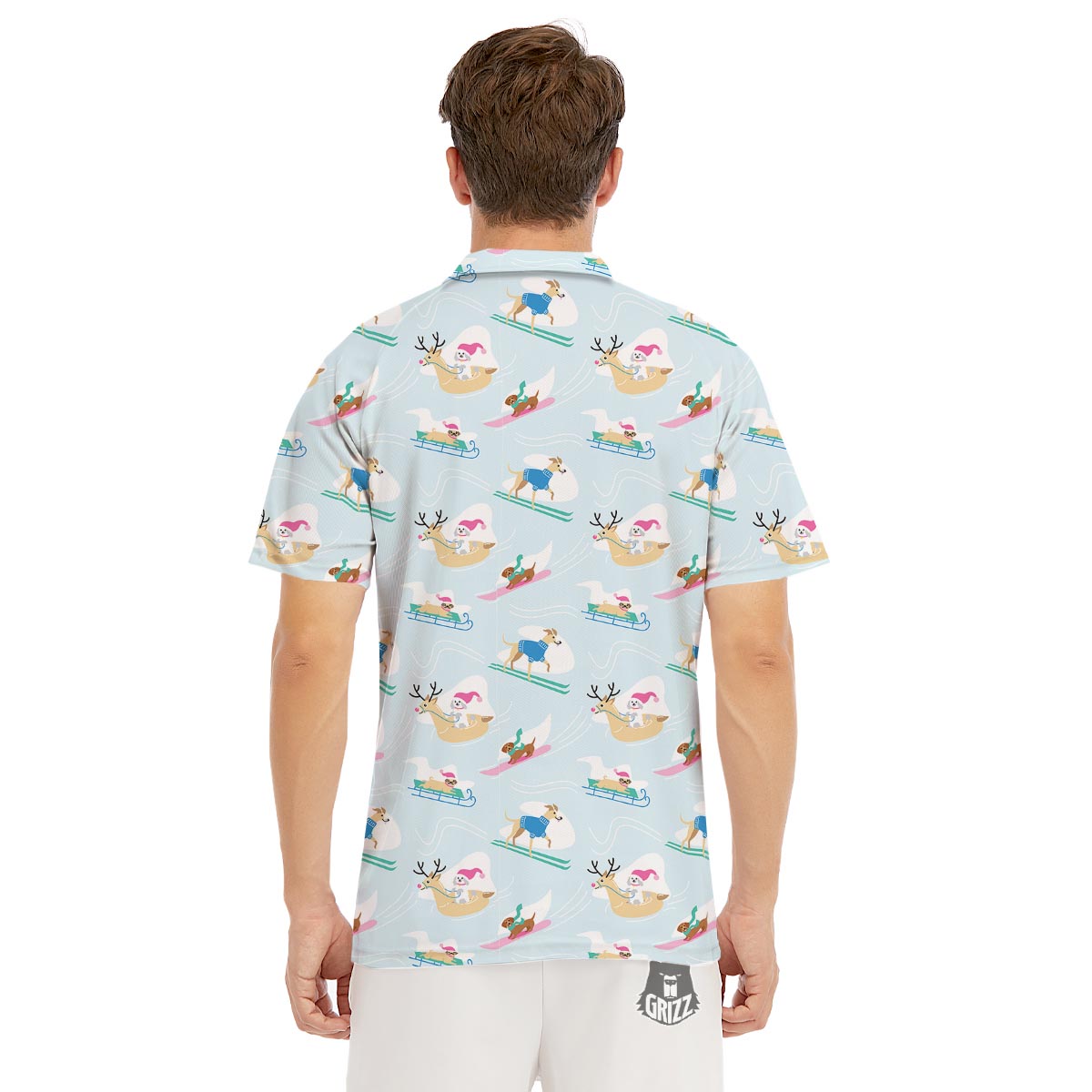 Dog Skiing Print Pattern Men's Golf Shirts-grizzshop