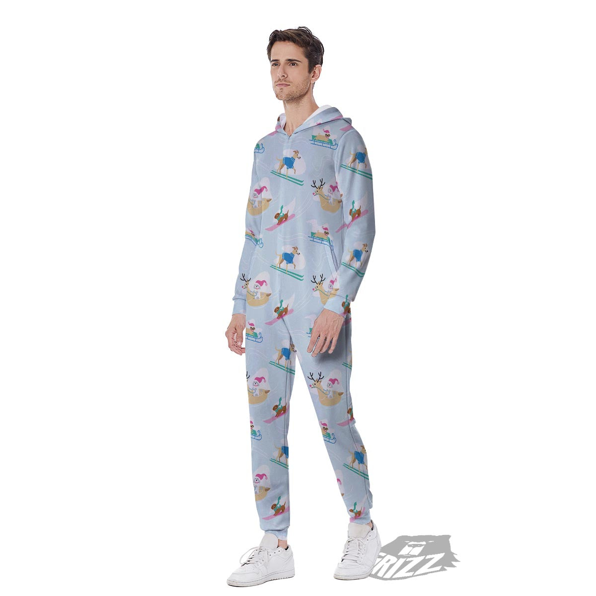 Dog Skiing Print Pattern Men's Jumpsuit-grizzshop