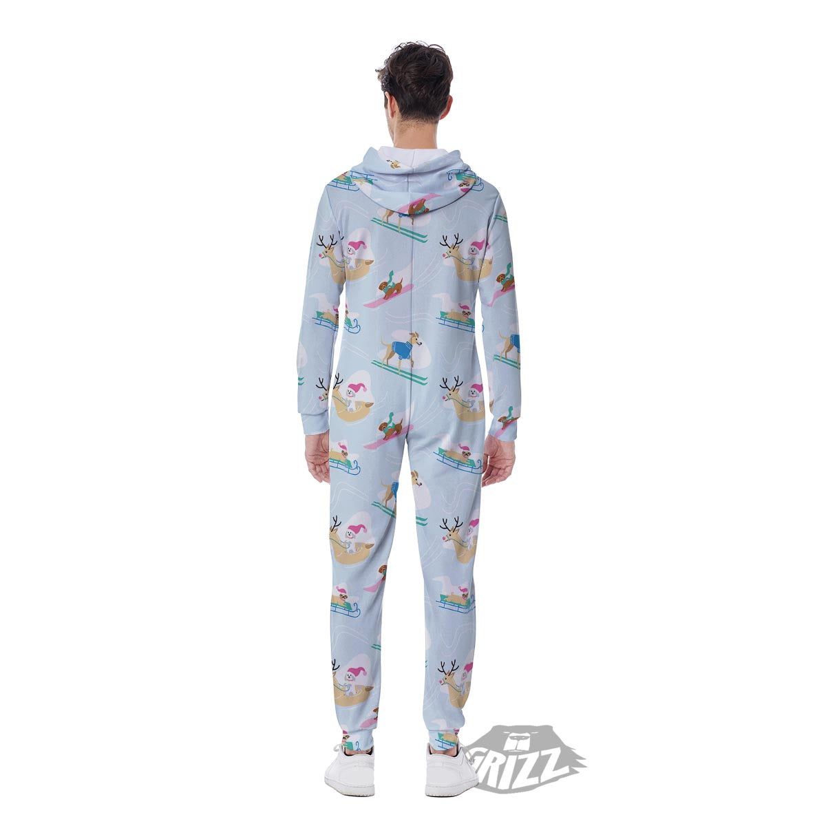 Dog Skiing Print Pattern Men's Jumpsuit-grizzshop