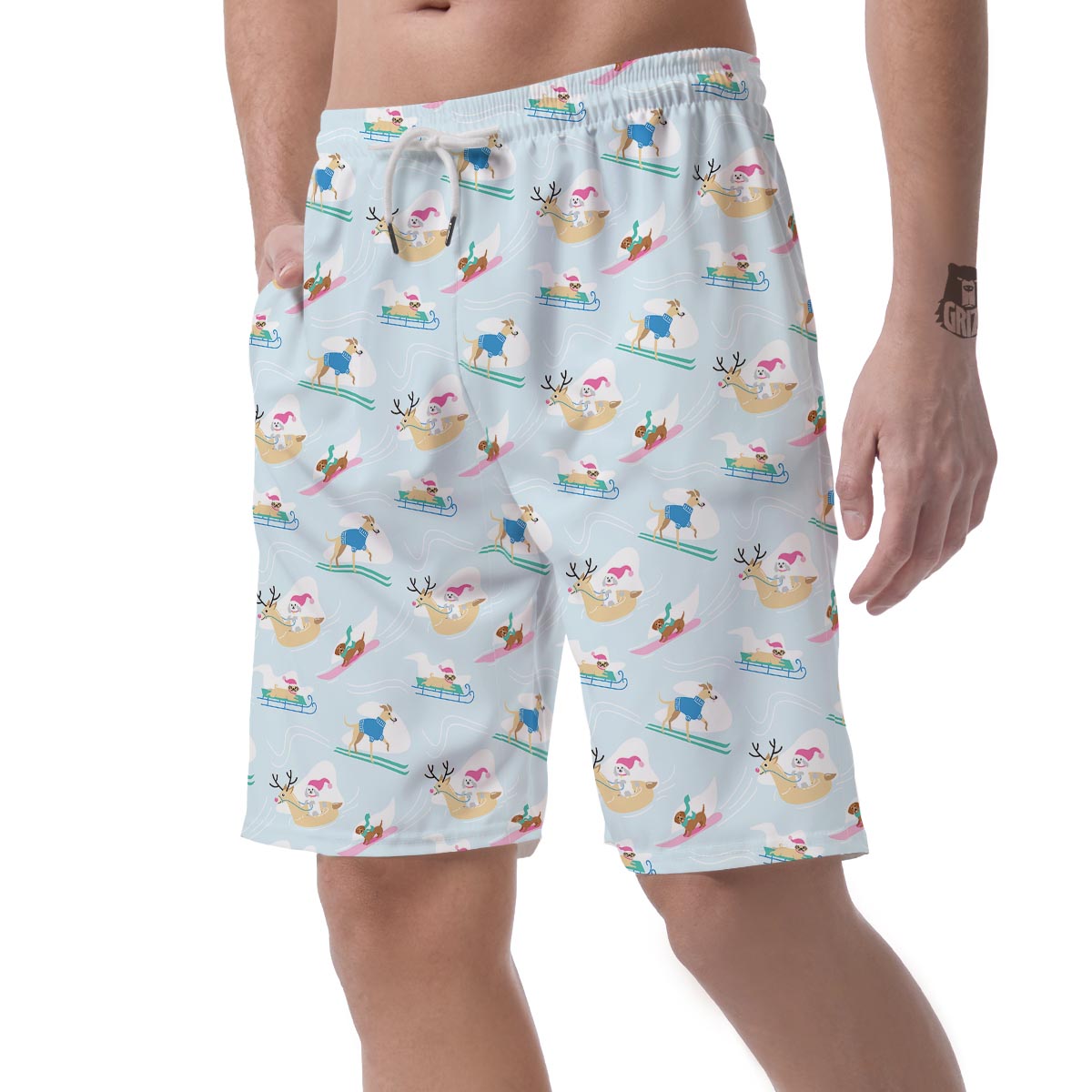 Dog Skiing Print Pattern Men's Shorts-grizzshop