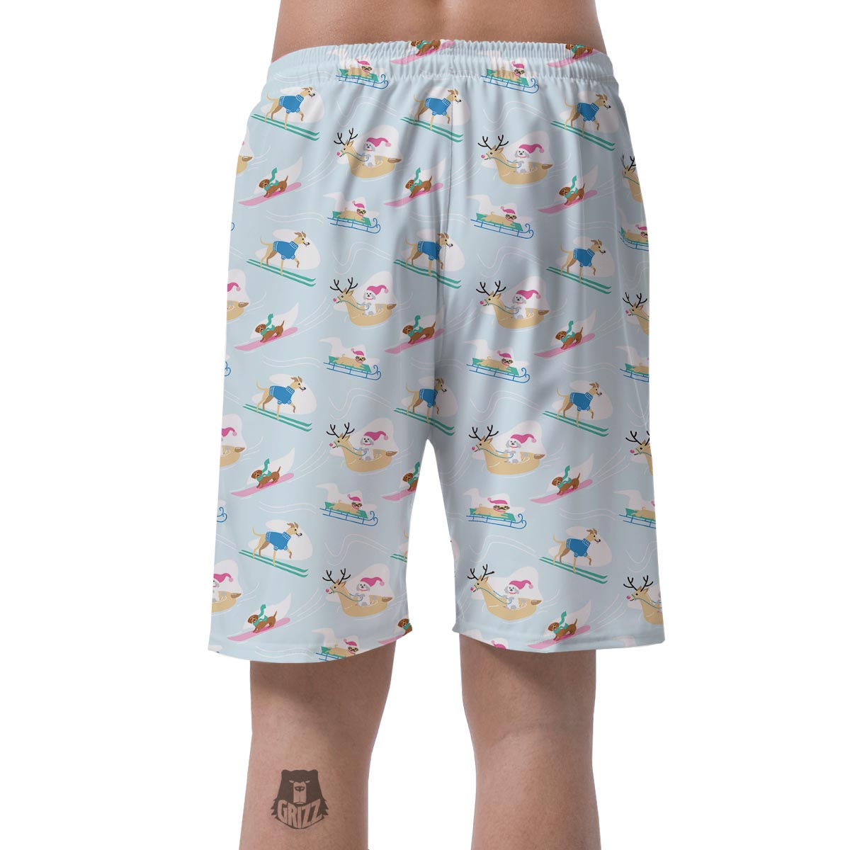 Dog Skiing Print Pattern Men's Shorts-grizzshop