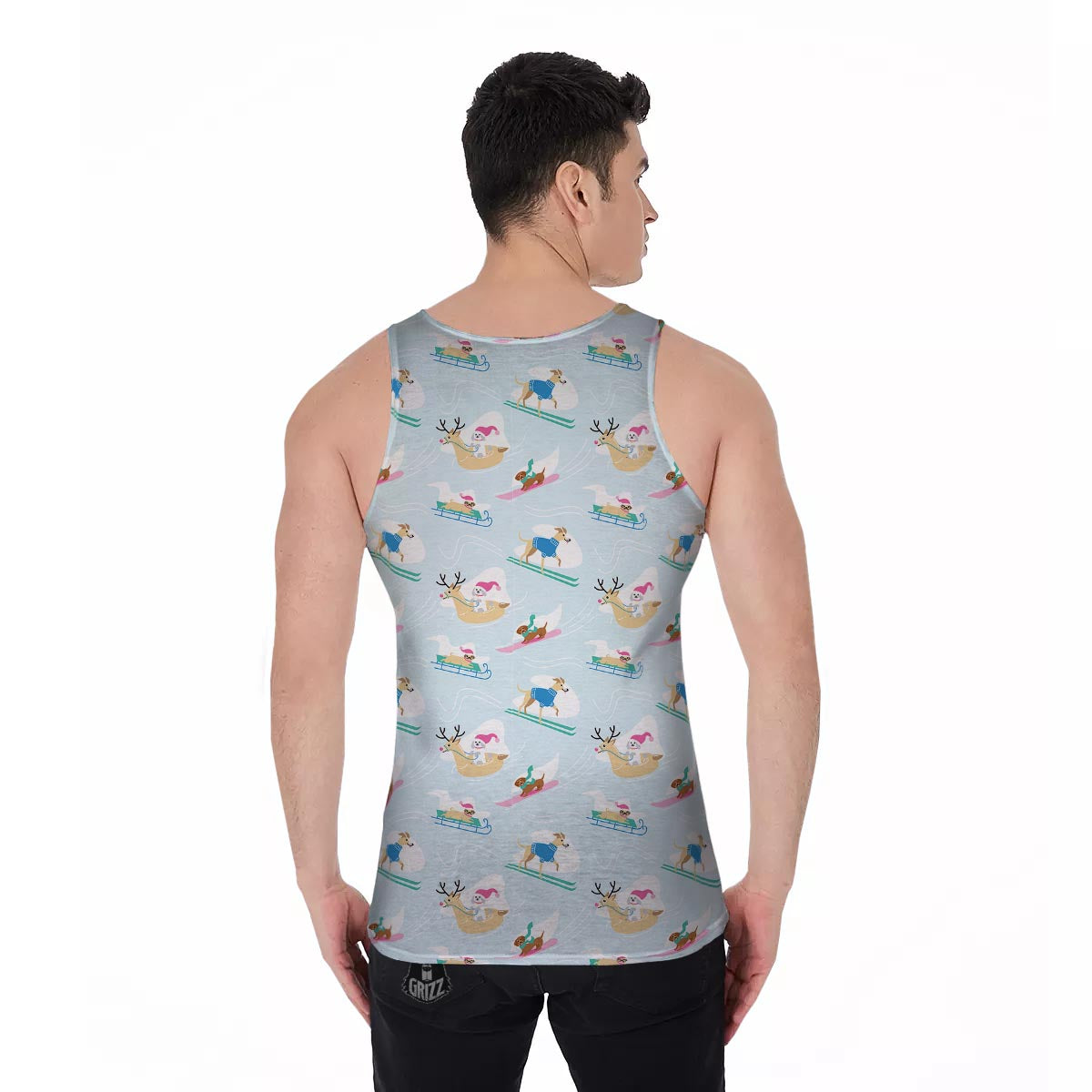 Dog Skiing Print Pattern Men's Tank Top-grizzshop
