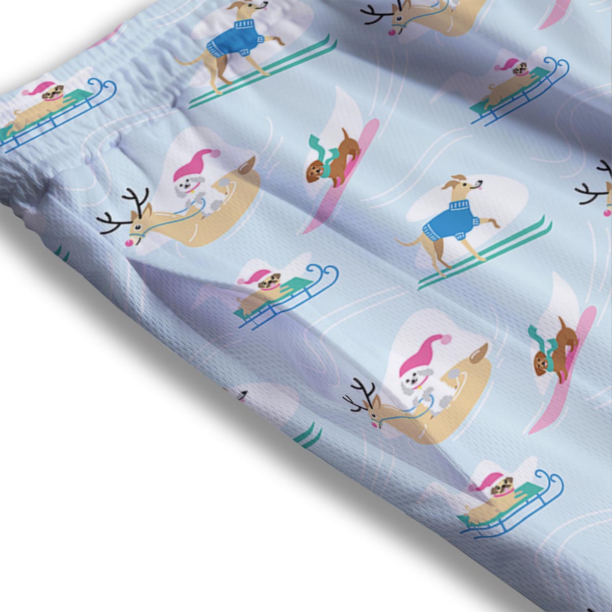 Dog Skiing Print Pattern Mesh Shorts