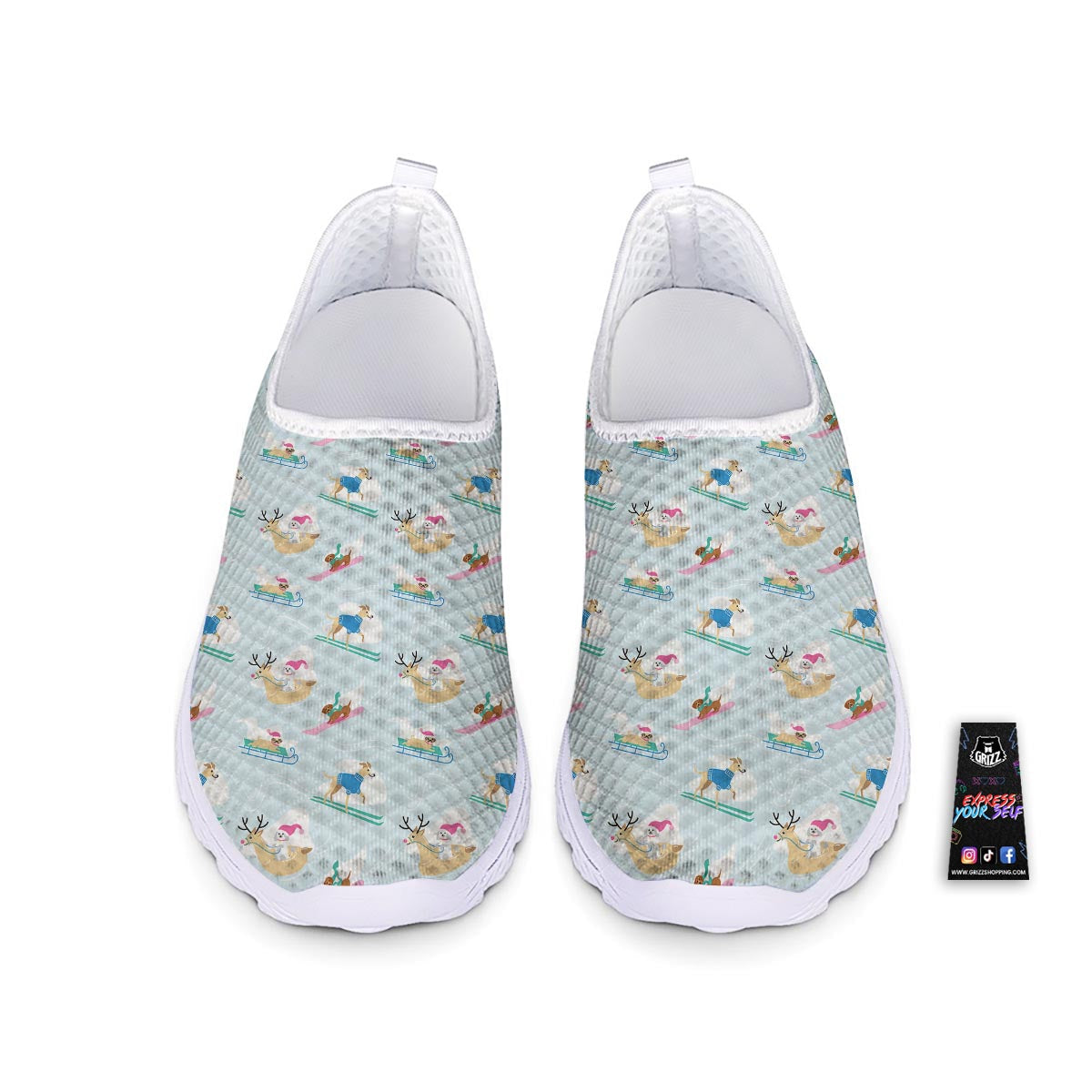 Dog Skiing Print Pattern Nurse Shoes-grizzshop