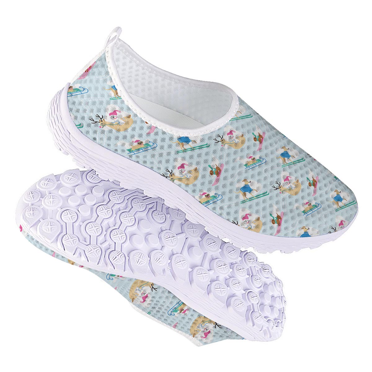 Dog Skiing Print Pattern Nurse Shoes-grizzshop