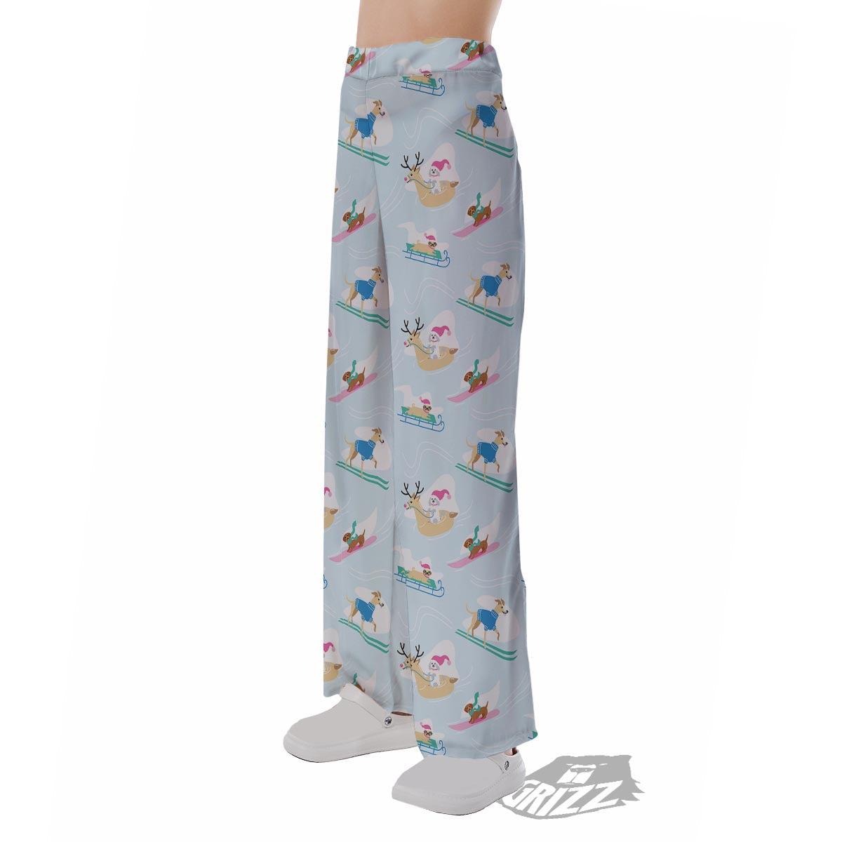 Dog Skiing Print Pattern Pajama Pants-grizzshop