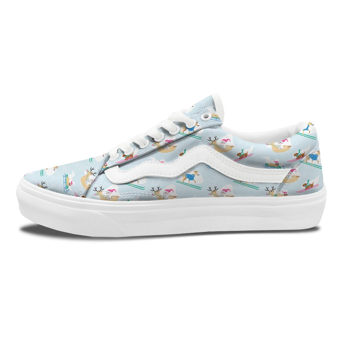 Dog Skiing Print Pattern Skate Shoes-grizzshop