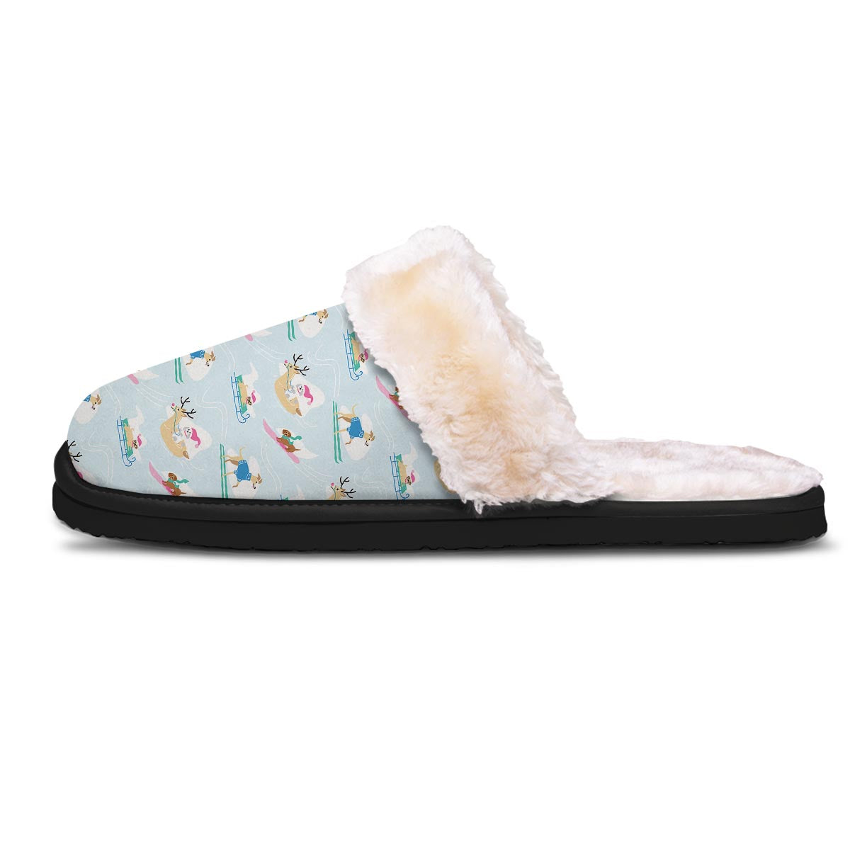 Dog Skiing Print Pattern Slippers-grizzshop
