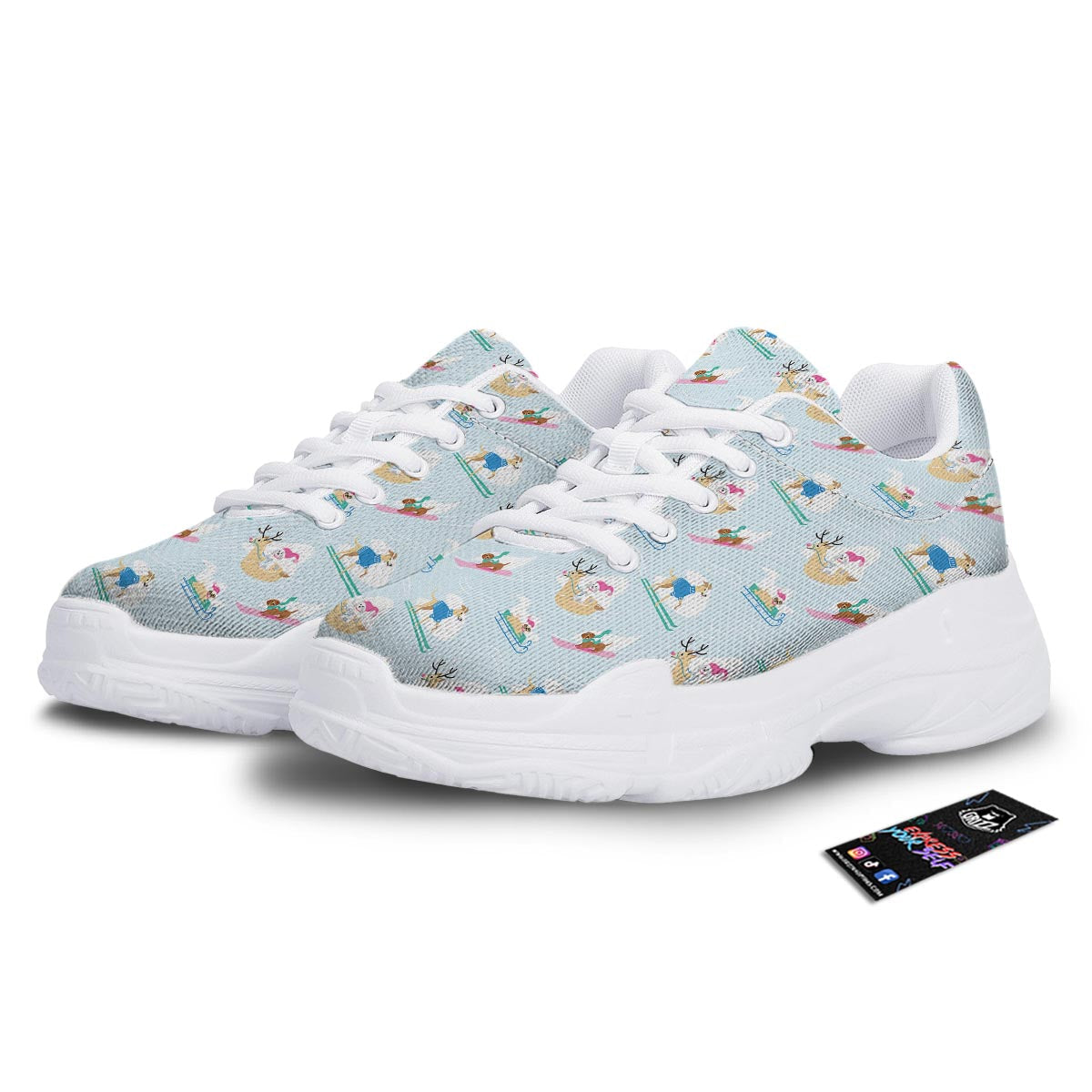 Dog Skiing Print Pattern White Chunky Shoes-grizzshop