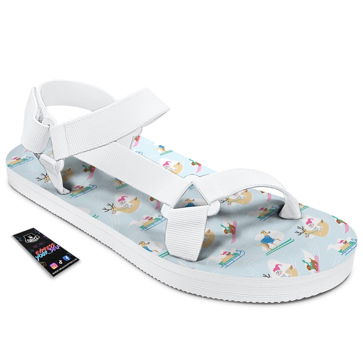 Dog Skiing Print Pattern White Open Toe Sandals-grizzshop