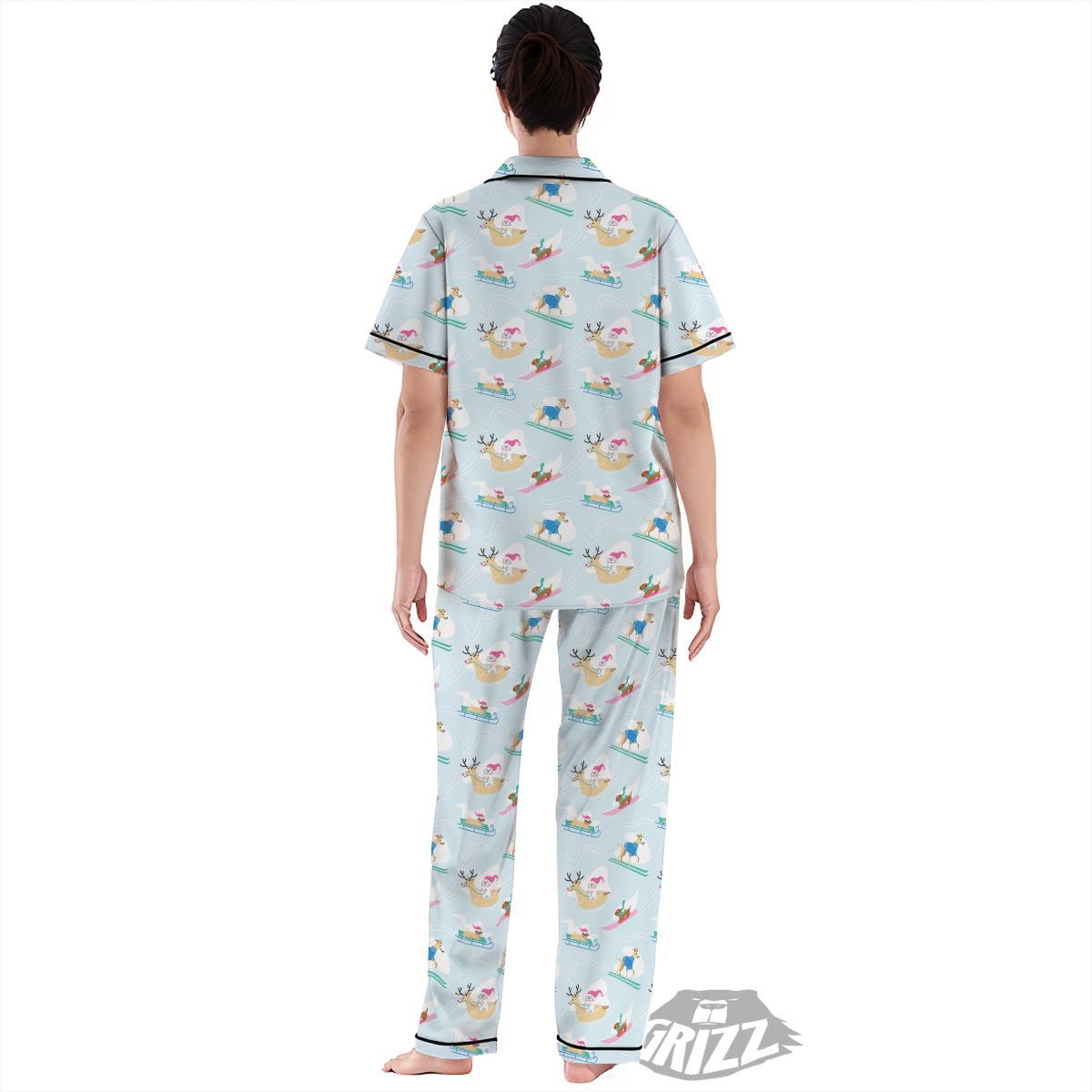 Dog Skiing Print Pattern Women's Pajamas Set-grizzshop