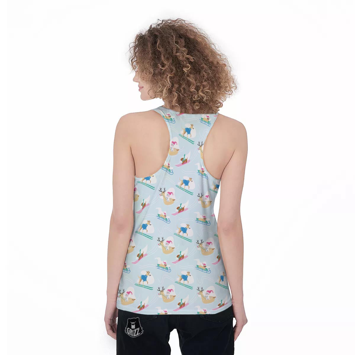 Dog Skiing Print Pattern Women's Racerback Tank Top-grizzshop