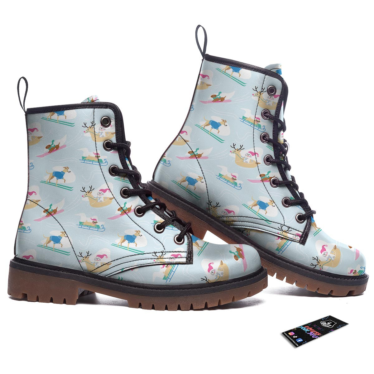 Dog Skiing Print Pattern Work Boots-grizzshop