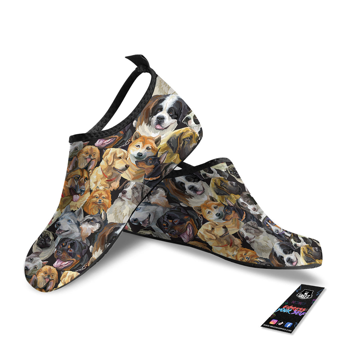 Dogs Breeds Watercolor Print Pattern Water Shoes-grizzshop