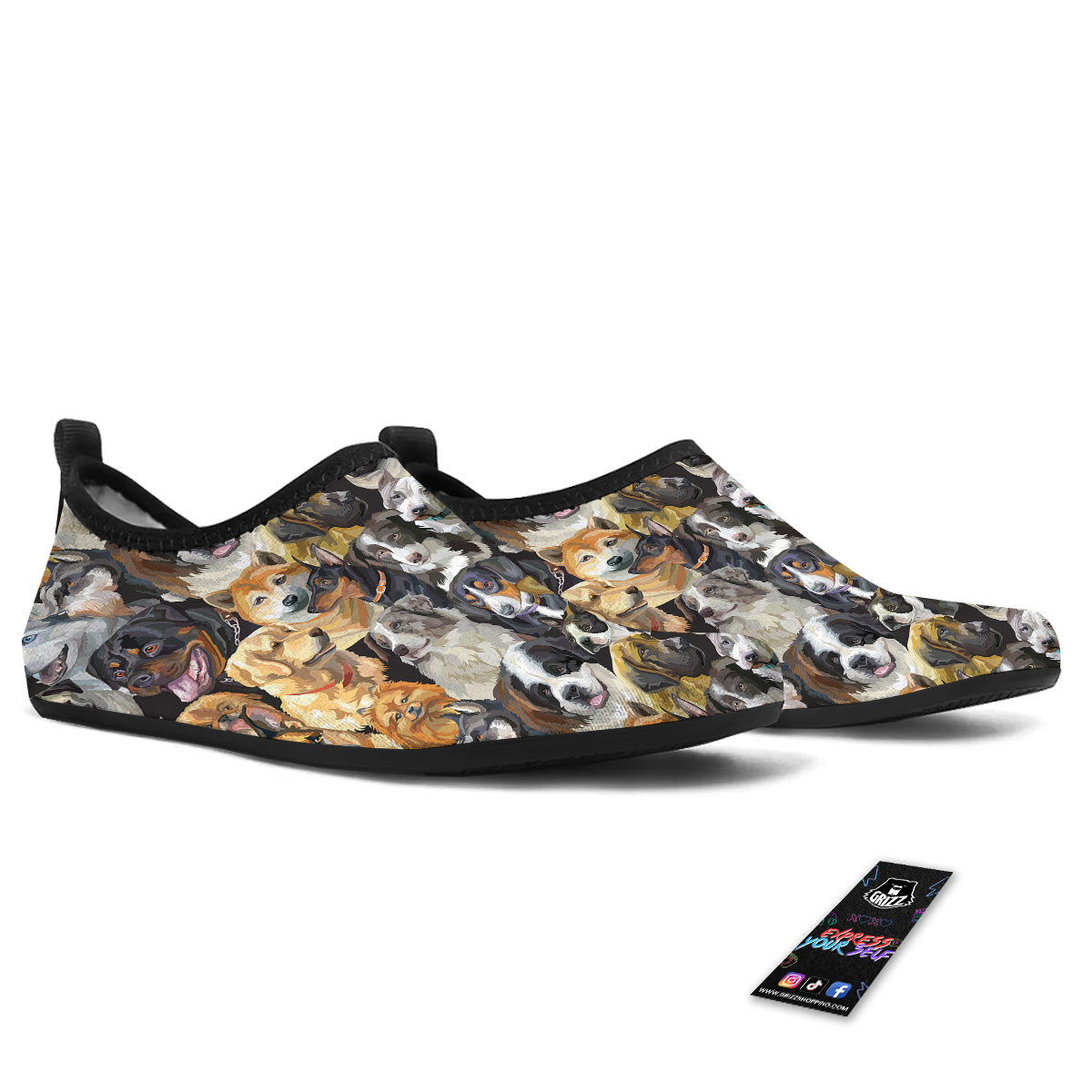 Dogs Breeds Watercolor Print Pattern Water Shoes-grizzshop