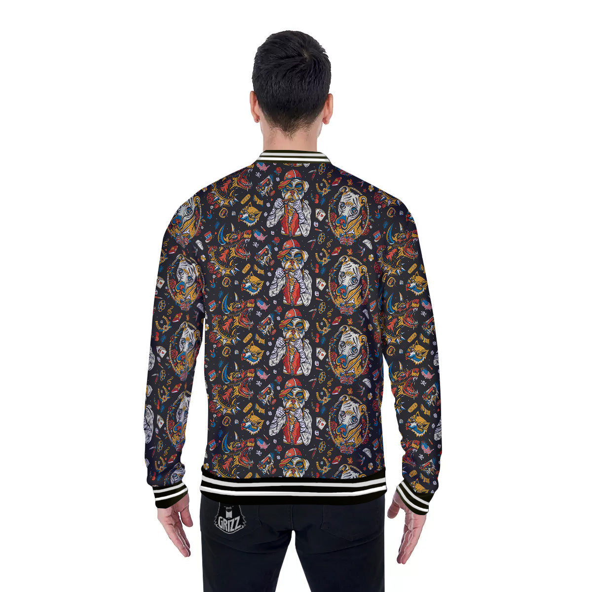 Dogs Old School Tattoo Print Pattern Baseball Jacket-grizzshop