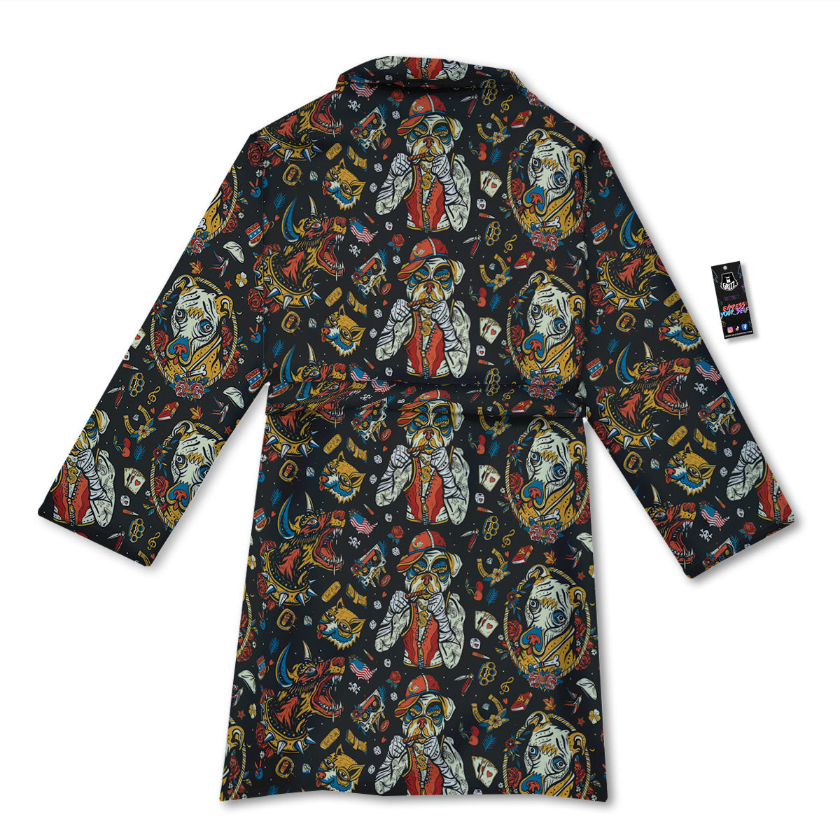 Dogs Old School Tattoo Print Pattern Bathrobe-grizzshop