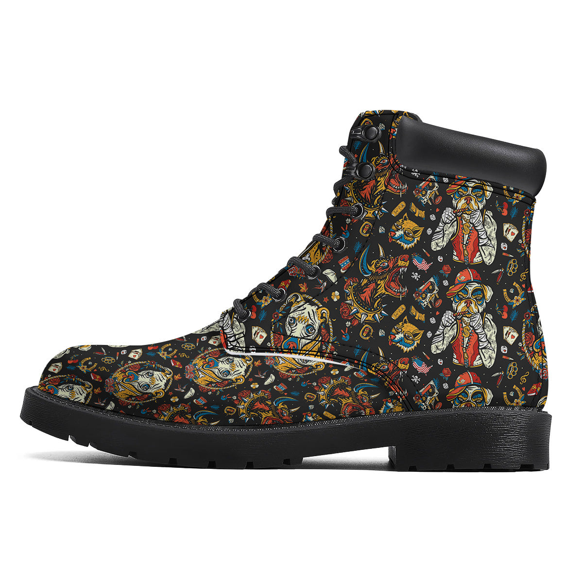 Dogs Old School Tattoo Print Pattern Boots-grizzshop