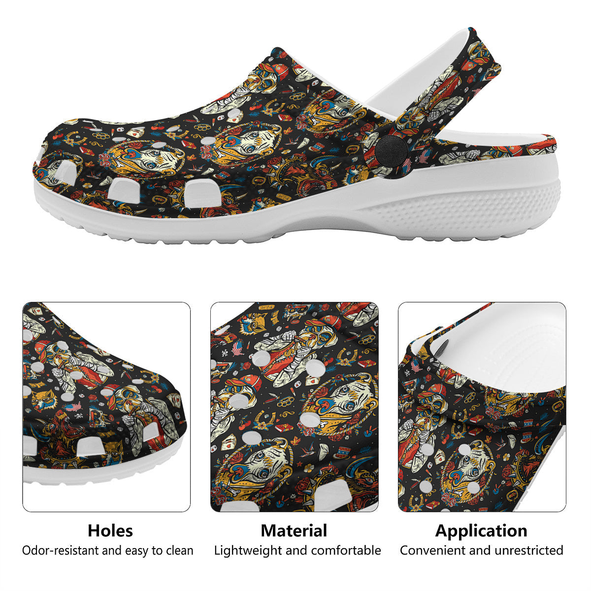 Dogs Old School Tattoo Print Pattern Clog-grizzshop