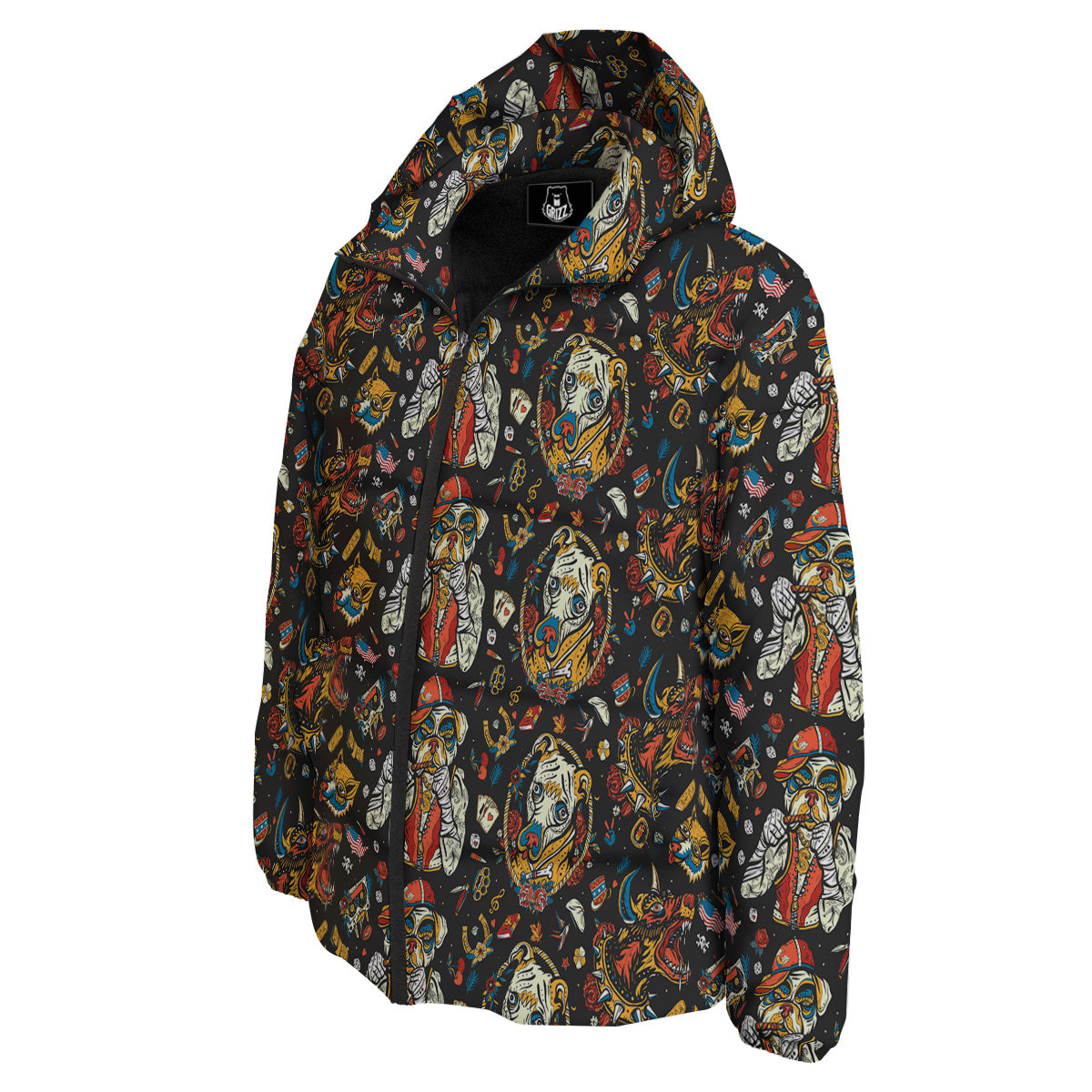 Dogs Old School Tattoo Print Pattern Down Jacket-grizzshop