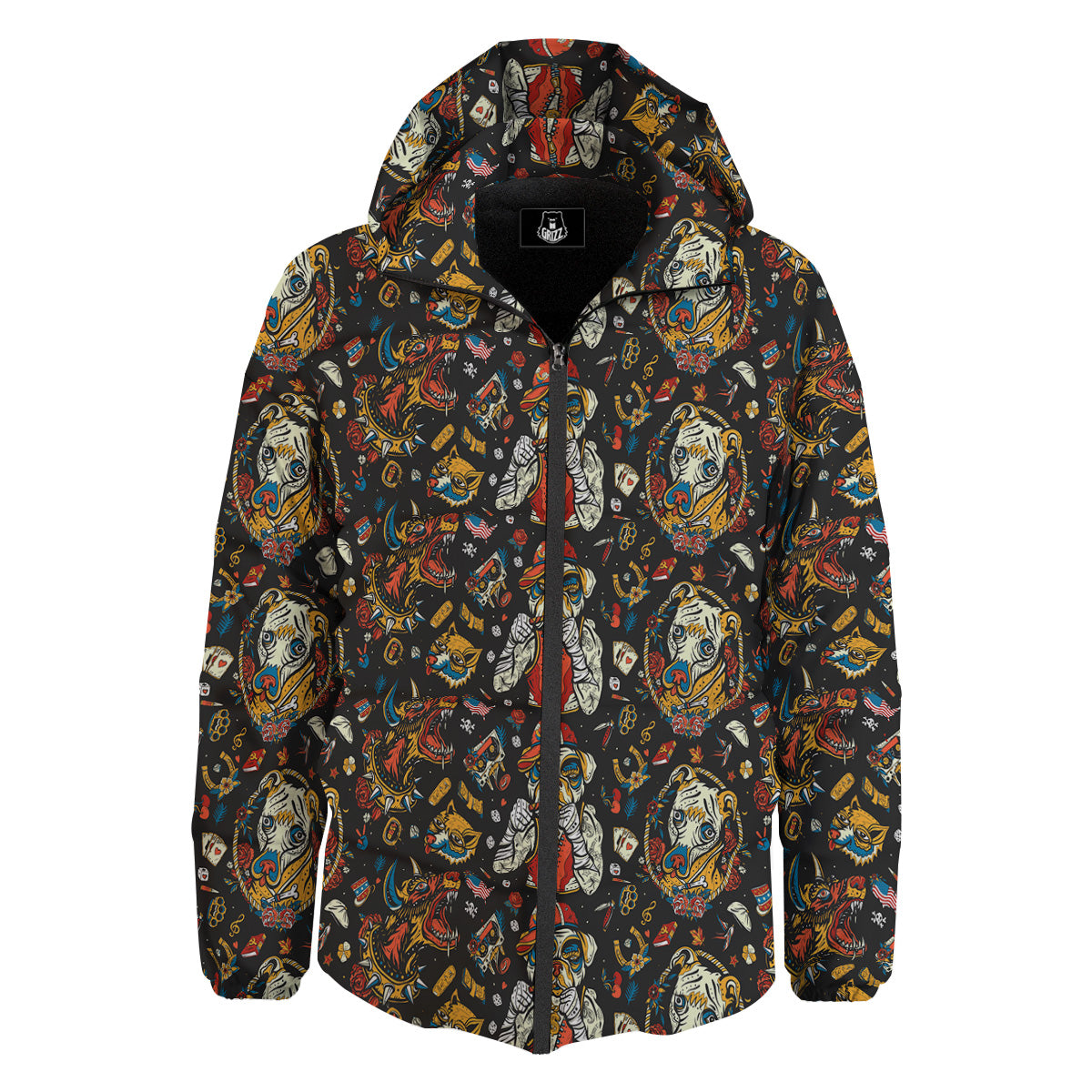 Dogs Old School Tattoo Print Pattern Down Jacket-grizzshop