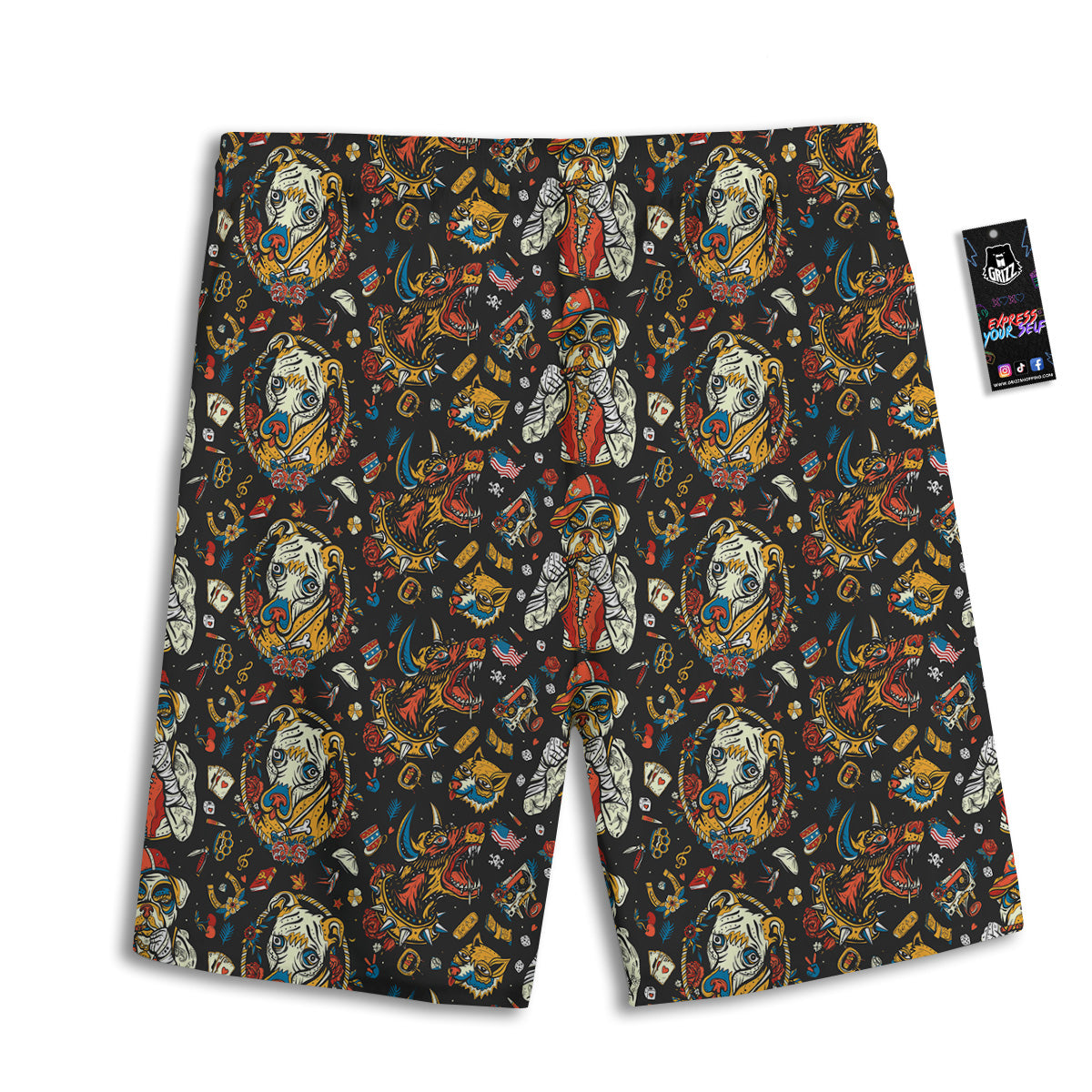 Dogs Old School Tattoo Print Pattern Men's Athletic Shorts
