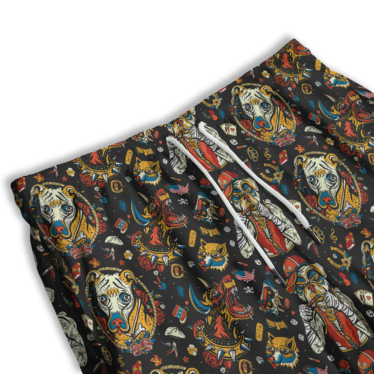 Dogs Old School Tattoo Print Pattern Men's Athletic Shorts