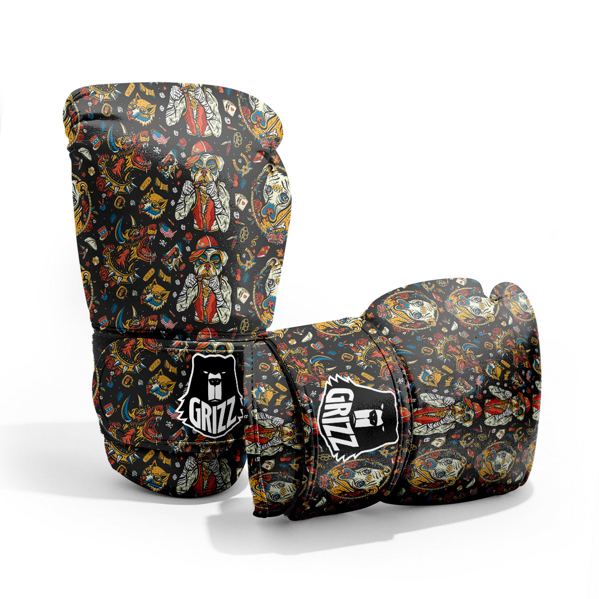 Dogs Old School Tattoo Print Pattern Pro Boxing Glove