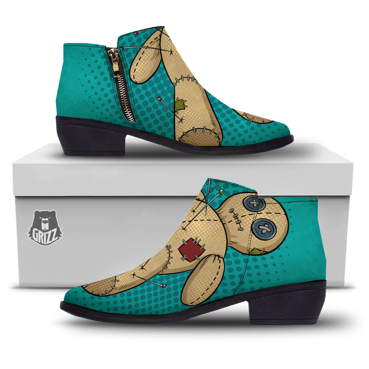 Doll Voodoo Print Ankle Boots-grizzshop