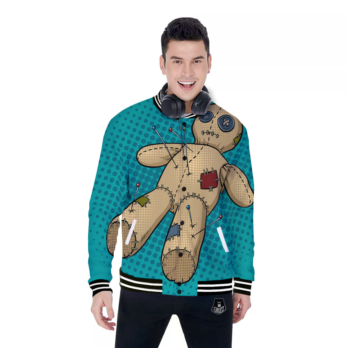 Doll Voodoo Print Baseball Jacket-grizzshop