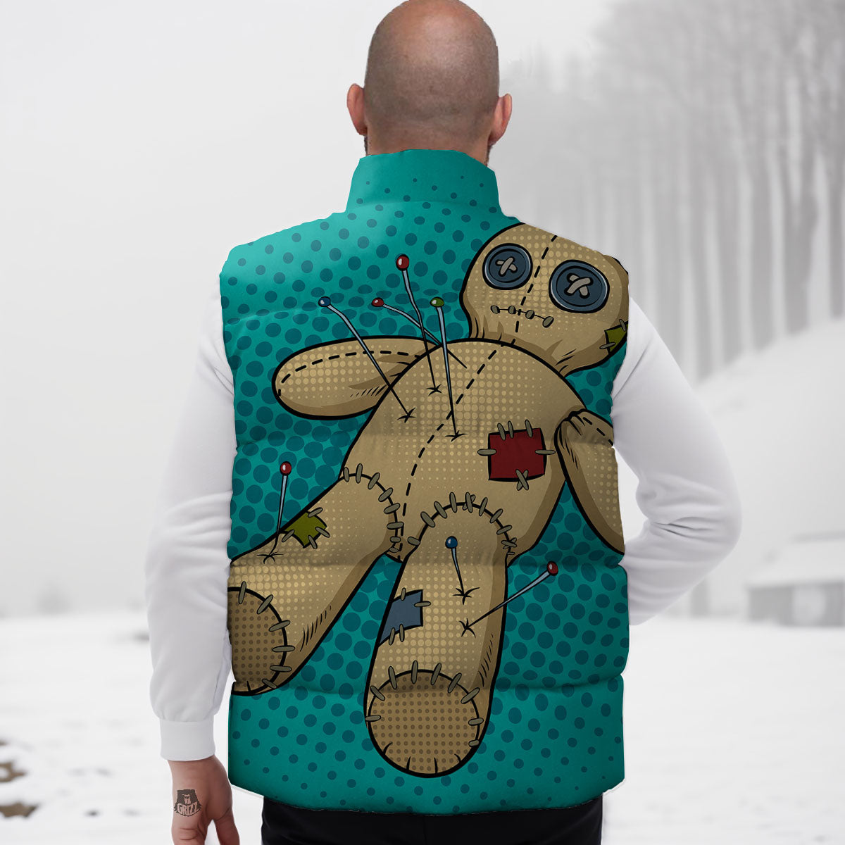 Doll Voodoo Print Down Vest-grizzshop