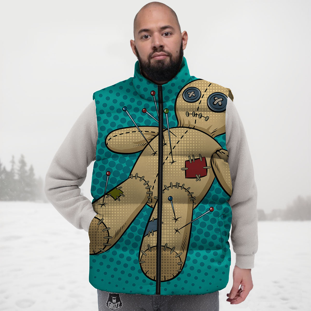 Doll Voodoo Print Down Vest-grizzshop
