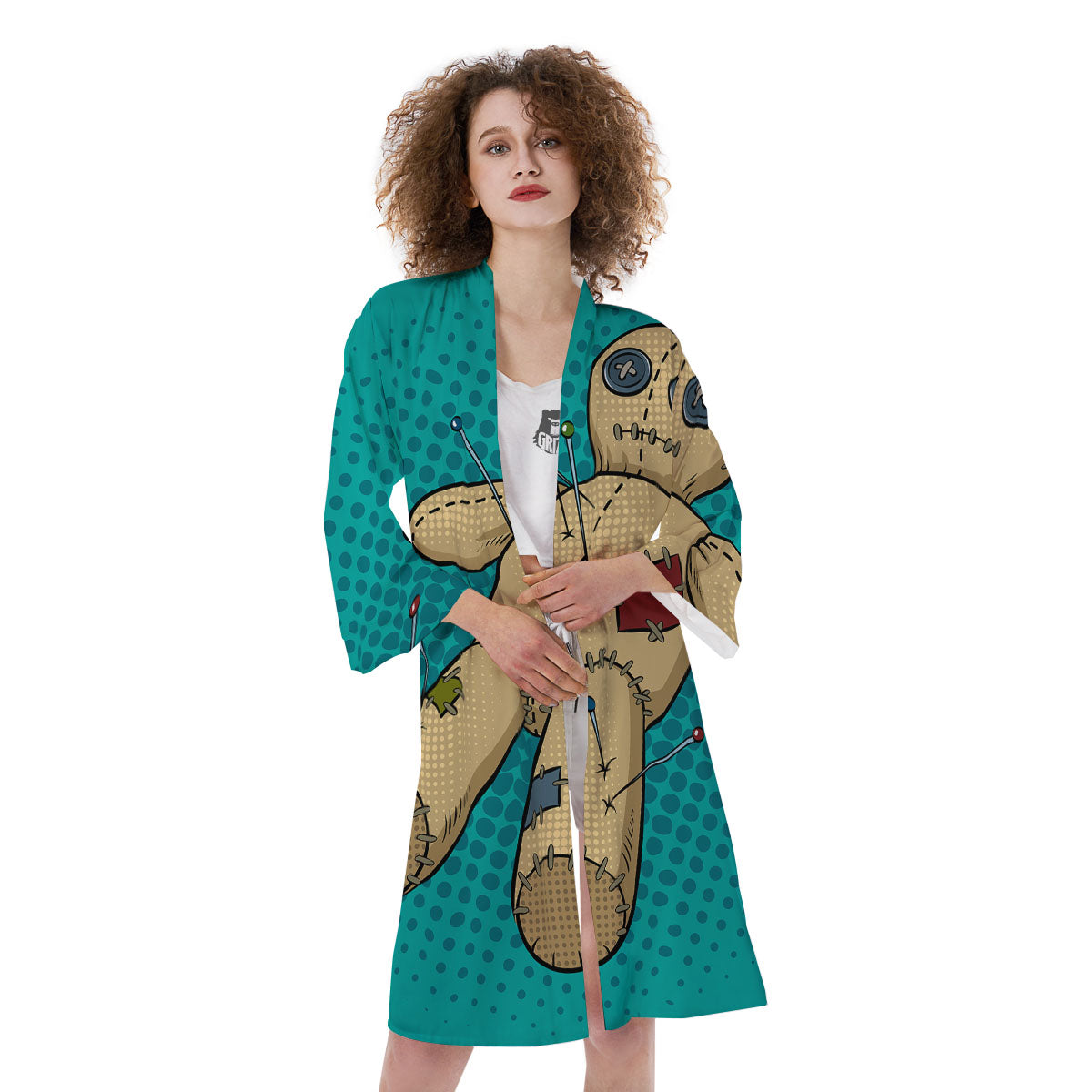 Doll Voodoo Print Kimono-grizzshop