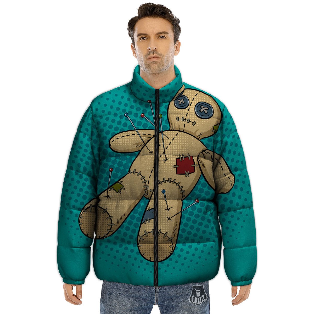 Doll Voodoo Print Puffer Jacket-grizzshop