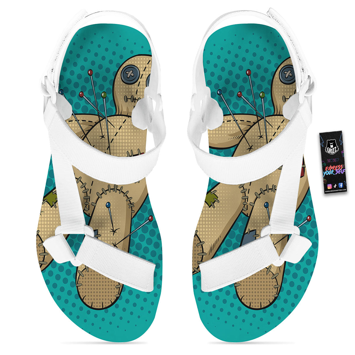 Doll Voodoo Print White Open Toe Sandals-grizzshop